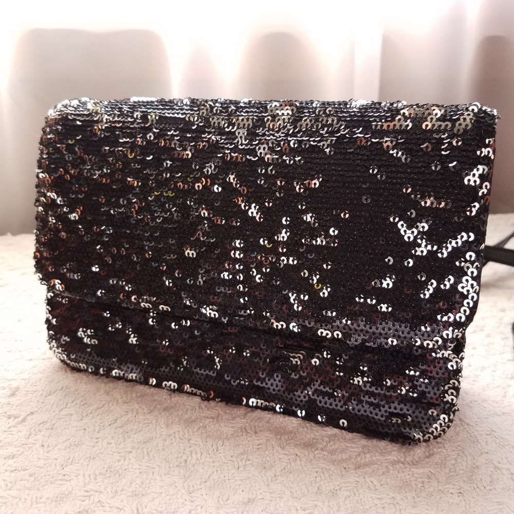 Black and silver sequin evening bag